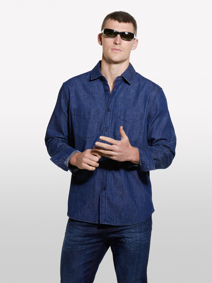 Dark blue regular fit denim shirt - men's regular fit shirts - Dark Blue | Sisley image number 4